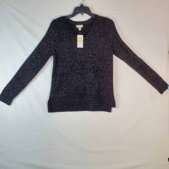 Maison Jules Sweater Women Medium Chenille Black Metallic V-Neck Long Sleeve New - Picture 6 of 12
